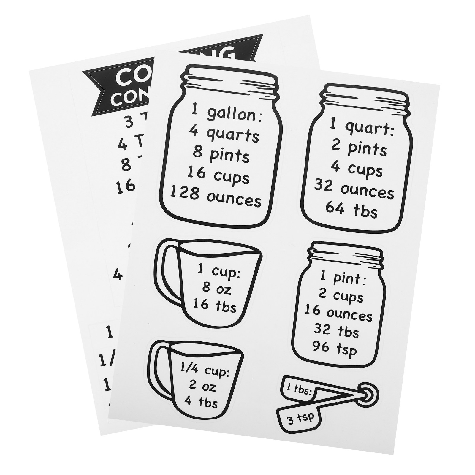 Kitchen Baking Conversion Chart - 2Pcs Kitchen Measurement Conversion Chart Accurate