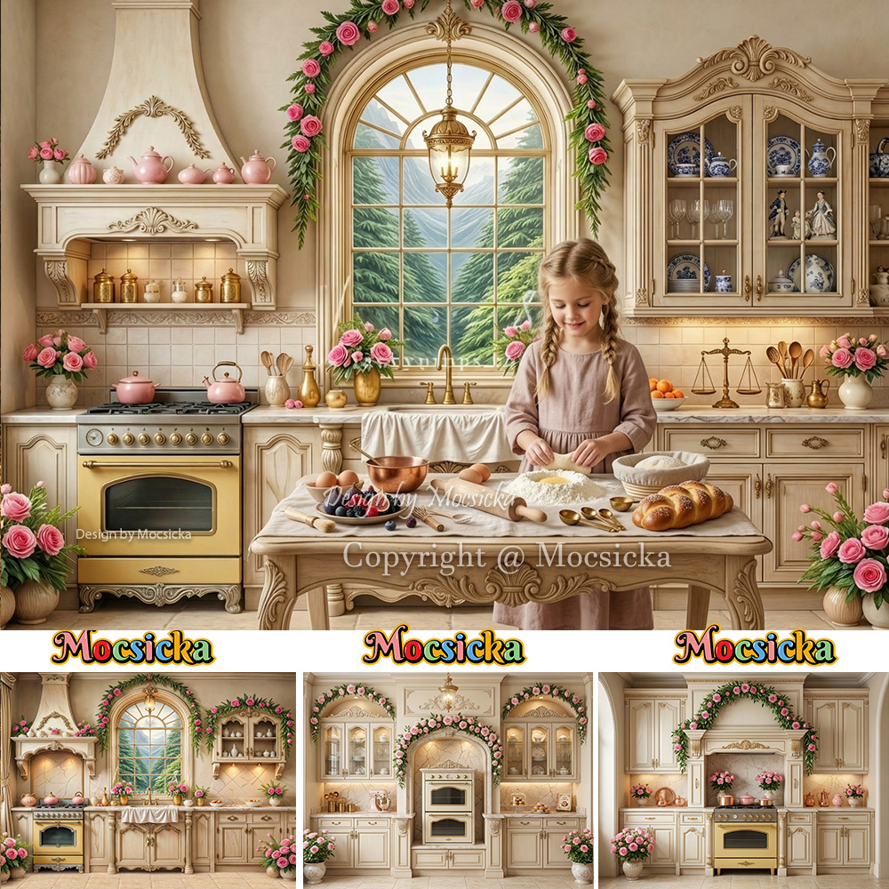 Kitchen Baking Photoshoot - Mocsicka Backdrop Photography Retro Cottage Kitchen