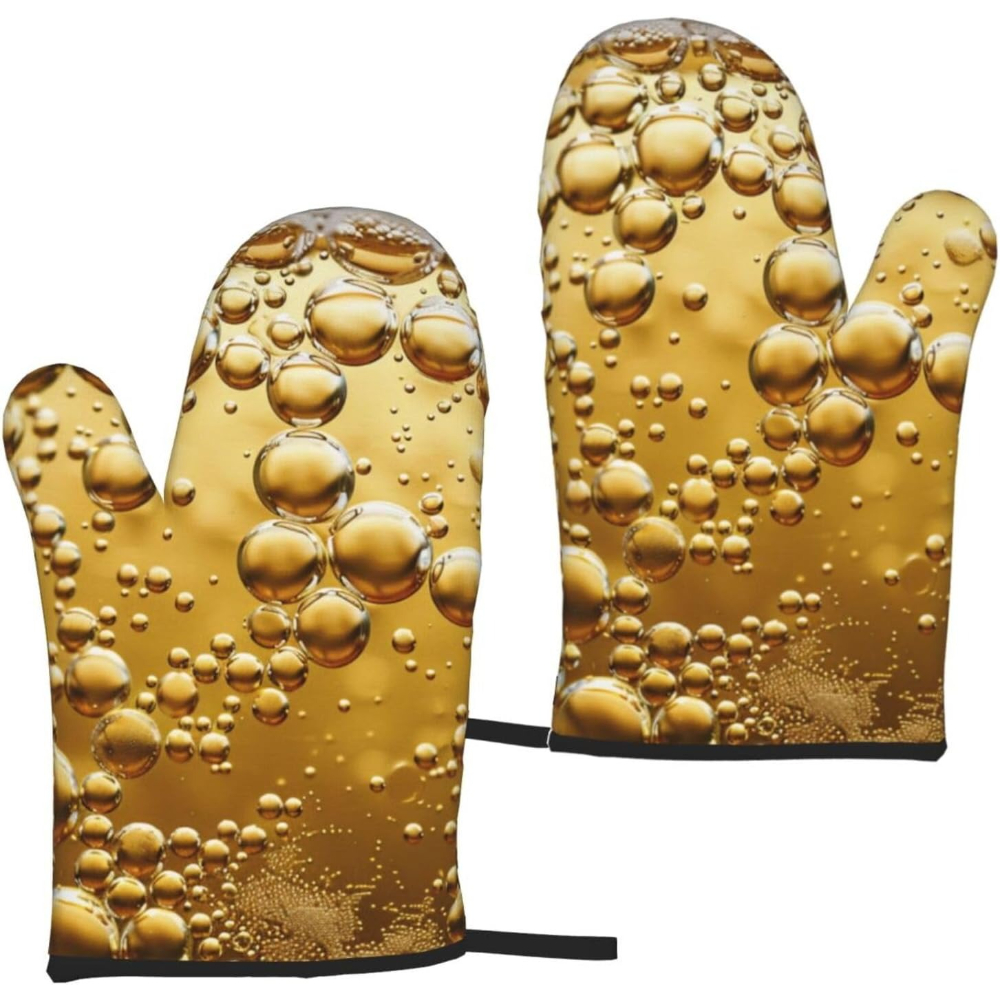 Kitchen Baking Area Ideas - Beer Bubble Printed Oven Mitts 2pcs
