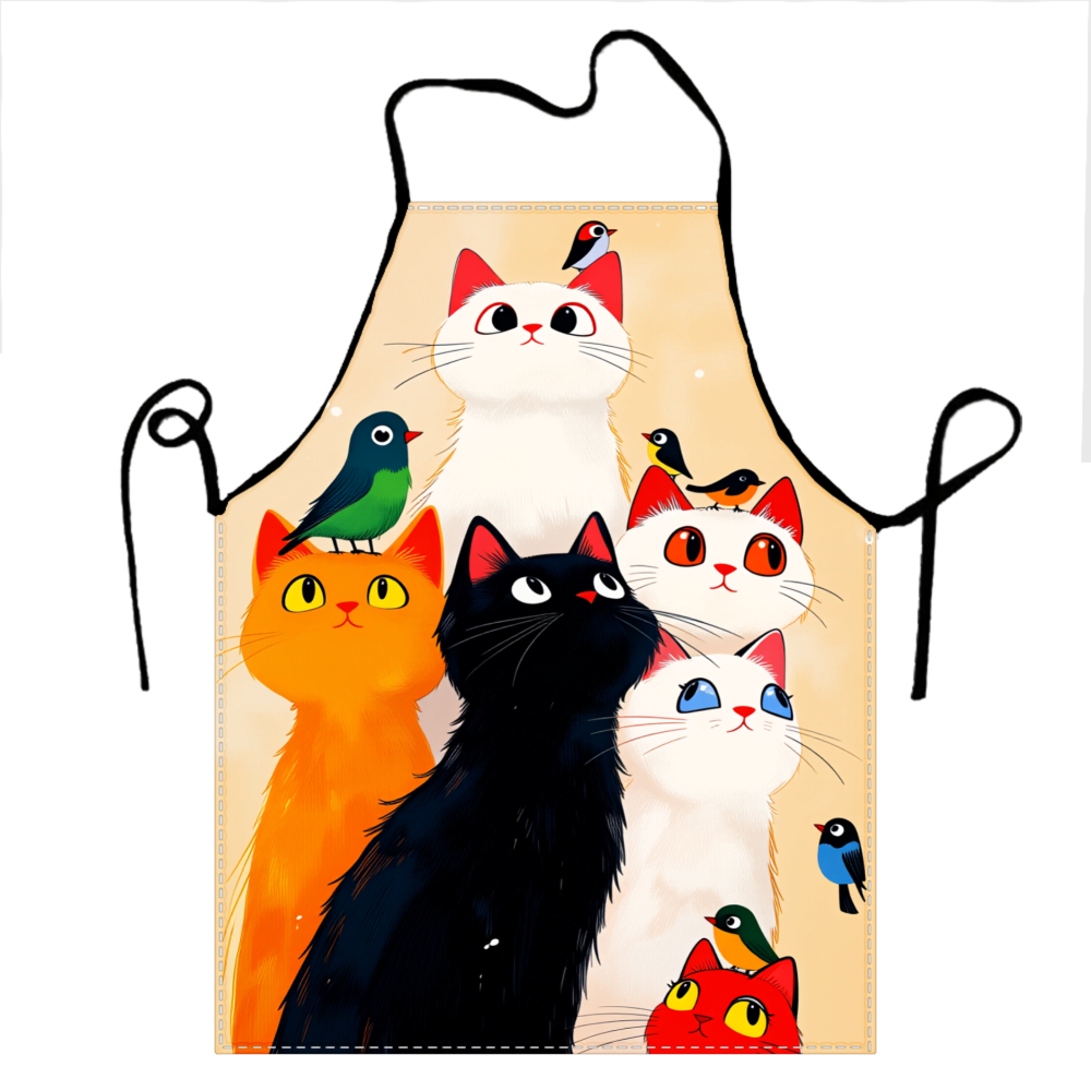 Cute Cats And Birds Apron For  - مراجعة Kitchen Baking Area Ideas وسعره