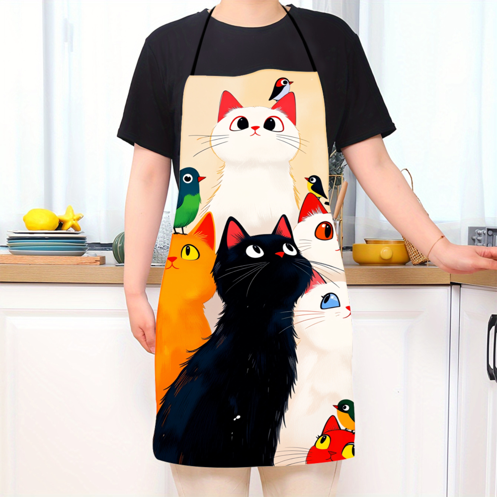 Cute Cats And Birds Apron For  - مراجعة Kitchen Baking Area Ideas وسعره