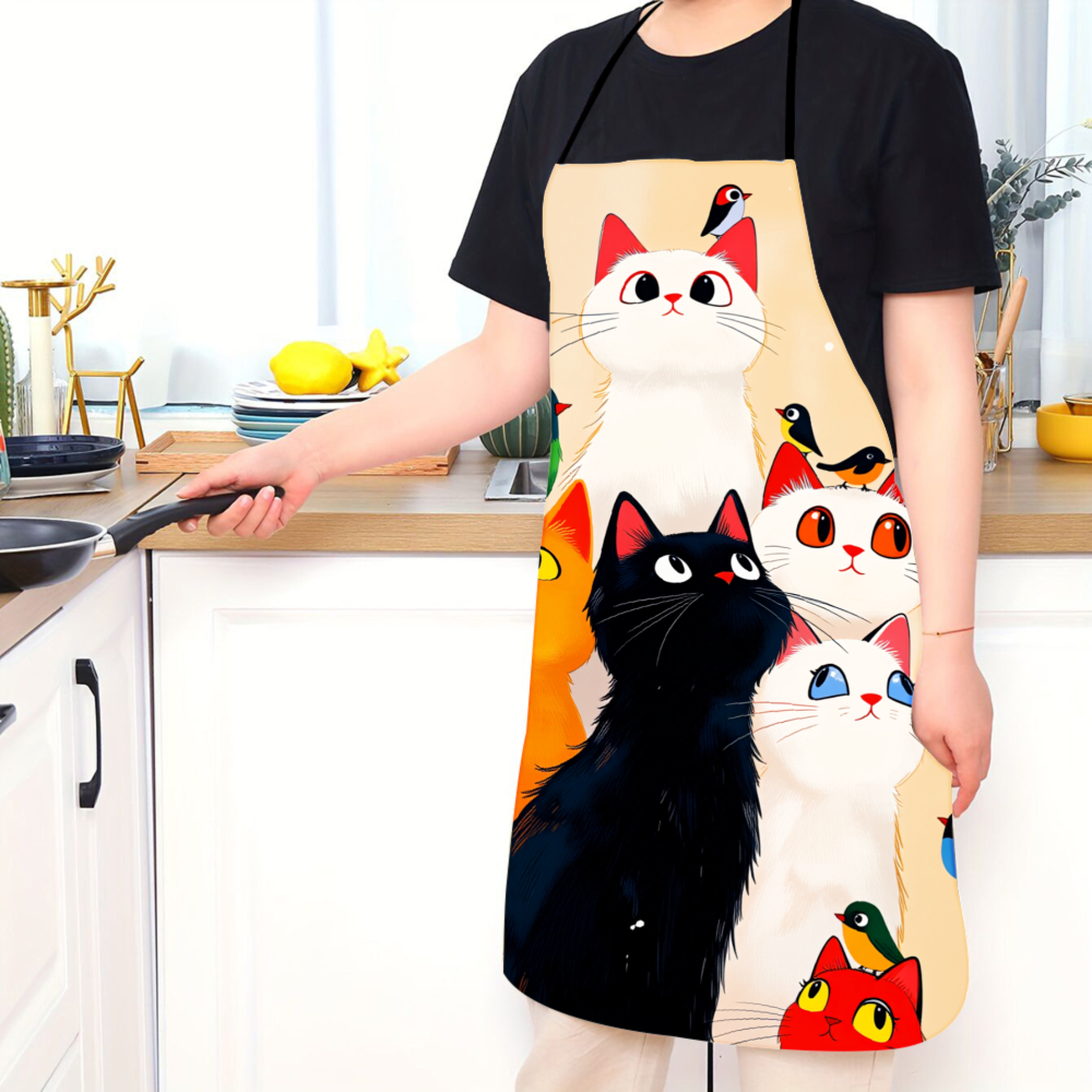 Cute Cats And Birds Apron For  - مراجعة Kitchen Baking Area Ideas وسعره