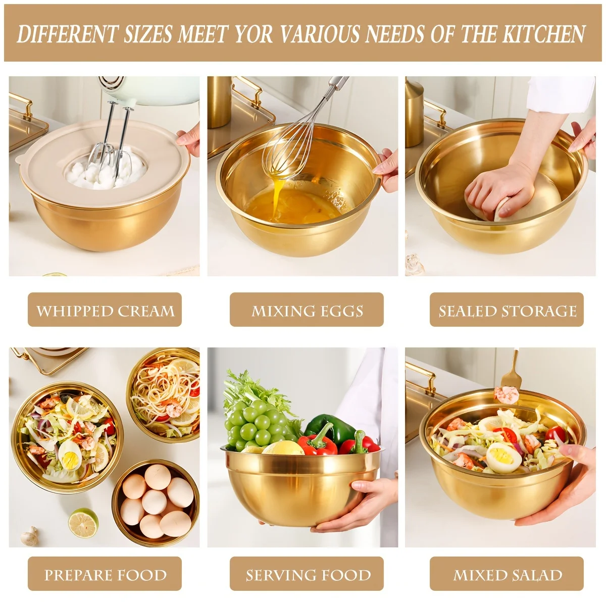 10-piece gold stainless steel  - مراجعة Kitchen Baking Bowls وسعره