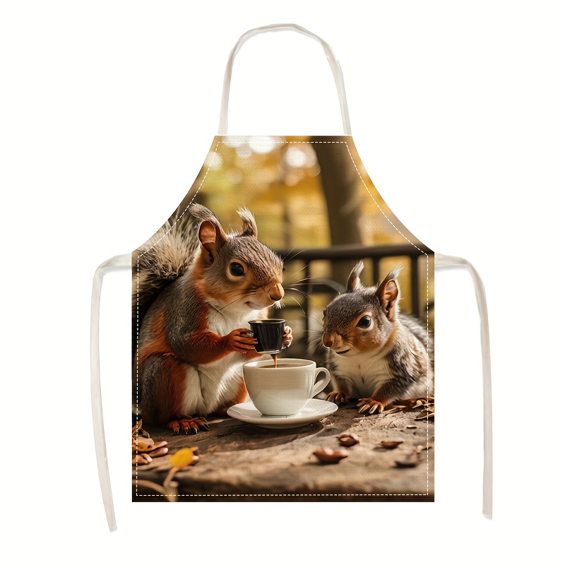 Linen Apron Squirrel Coffee Sc - مراجعة Kitchen Baking Area Ideas وسعره