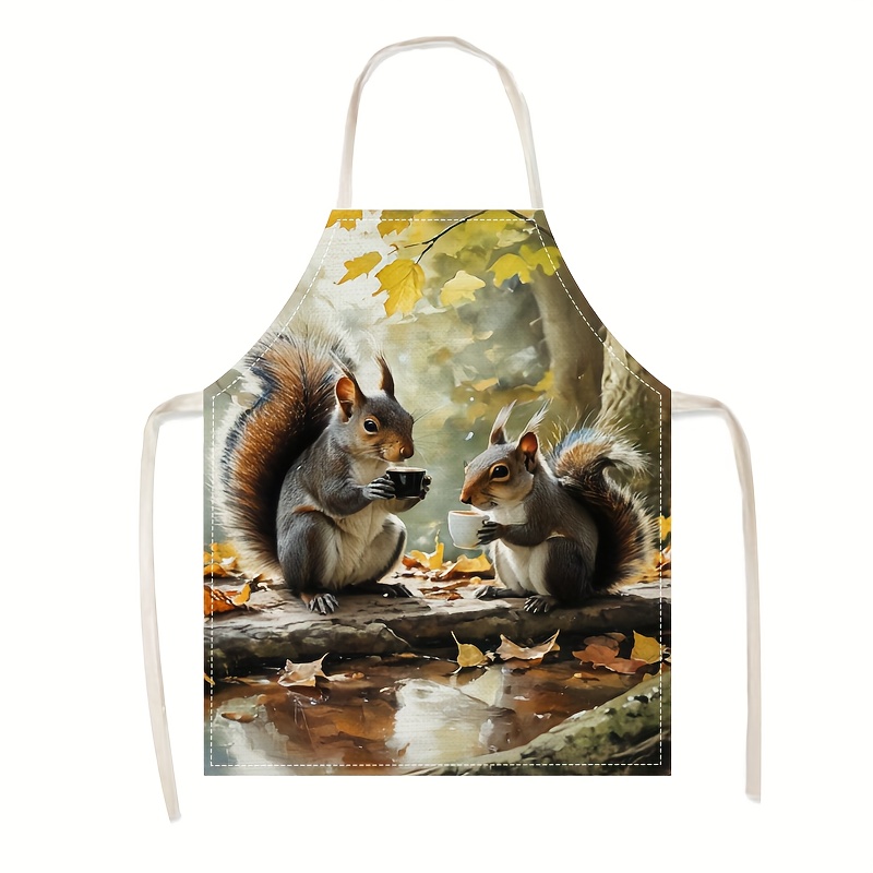 Linen Apron Squirrel Coffee Sc - مراجعة Kitchen Baking Area Ideas وسعره