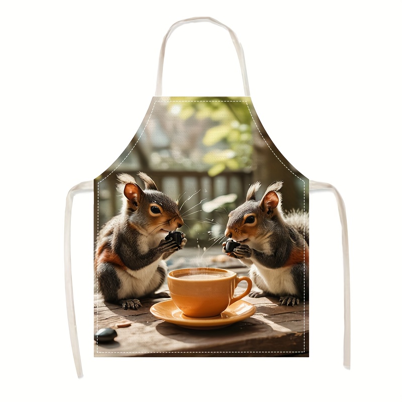 Linen Apron Squirrel Coffee Sc - مراجعة Kitchen Baking Area Ideas وسعره