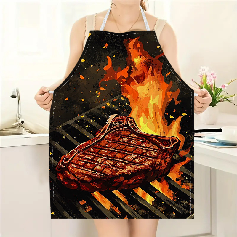 1pc BBQ Steak Apron with Flame - مراجعة Kitchen Baking Area Ideas وسعره
