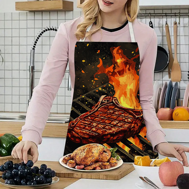 1pc BBQ Steak Apron with Flame - مراجعة Kitchen Baking Area Ideas وسعره