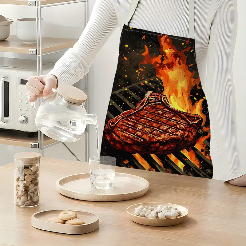1pc BBQ Steak Apron with Flame - مراجعة Kitchen Baking Area Ideas وسعره