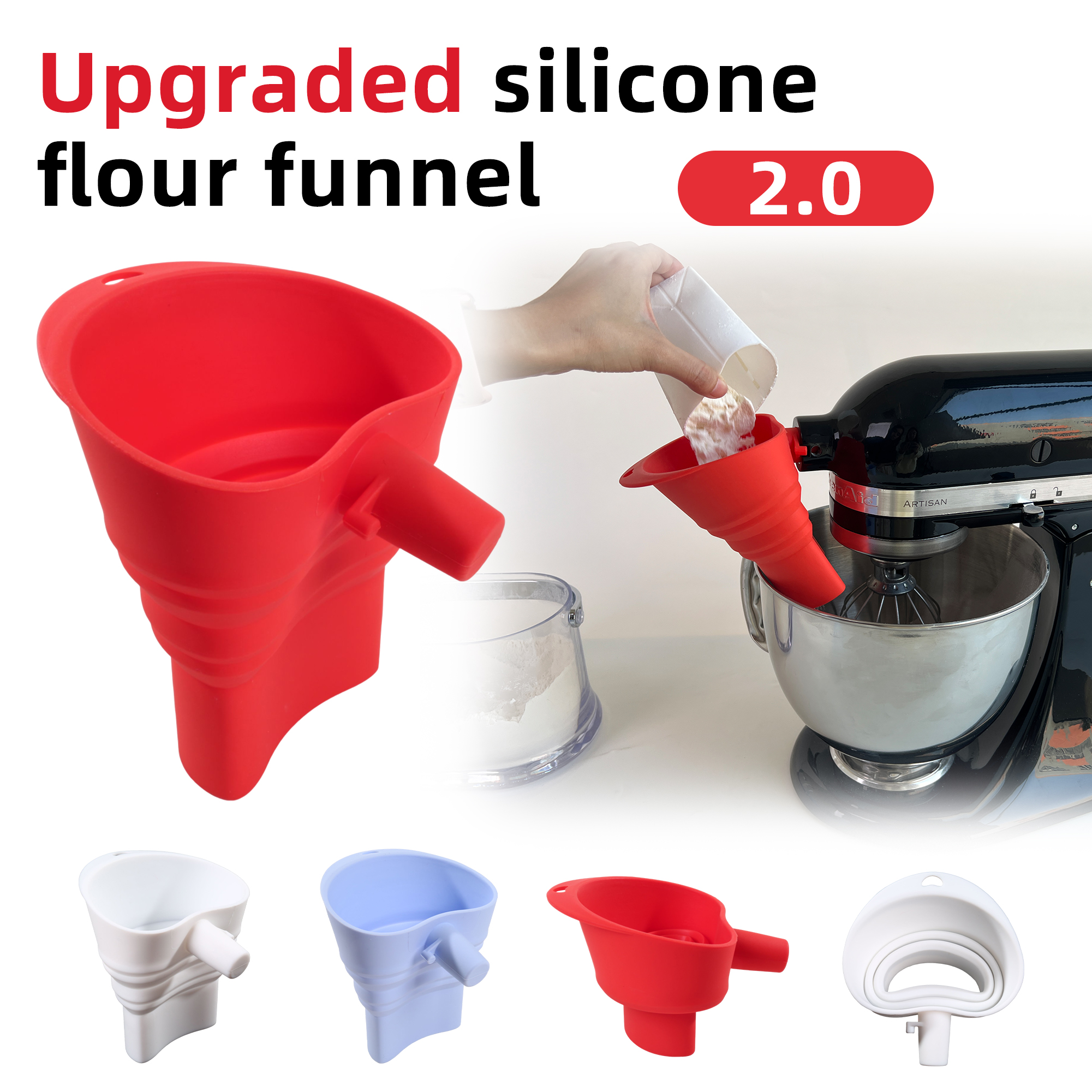 1/3pcs mix Silicone Flour Funn - مراجعة Kitchen Aid Baking Mixer وسعره