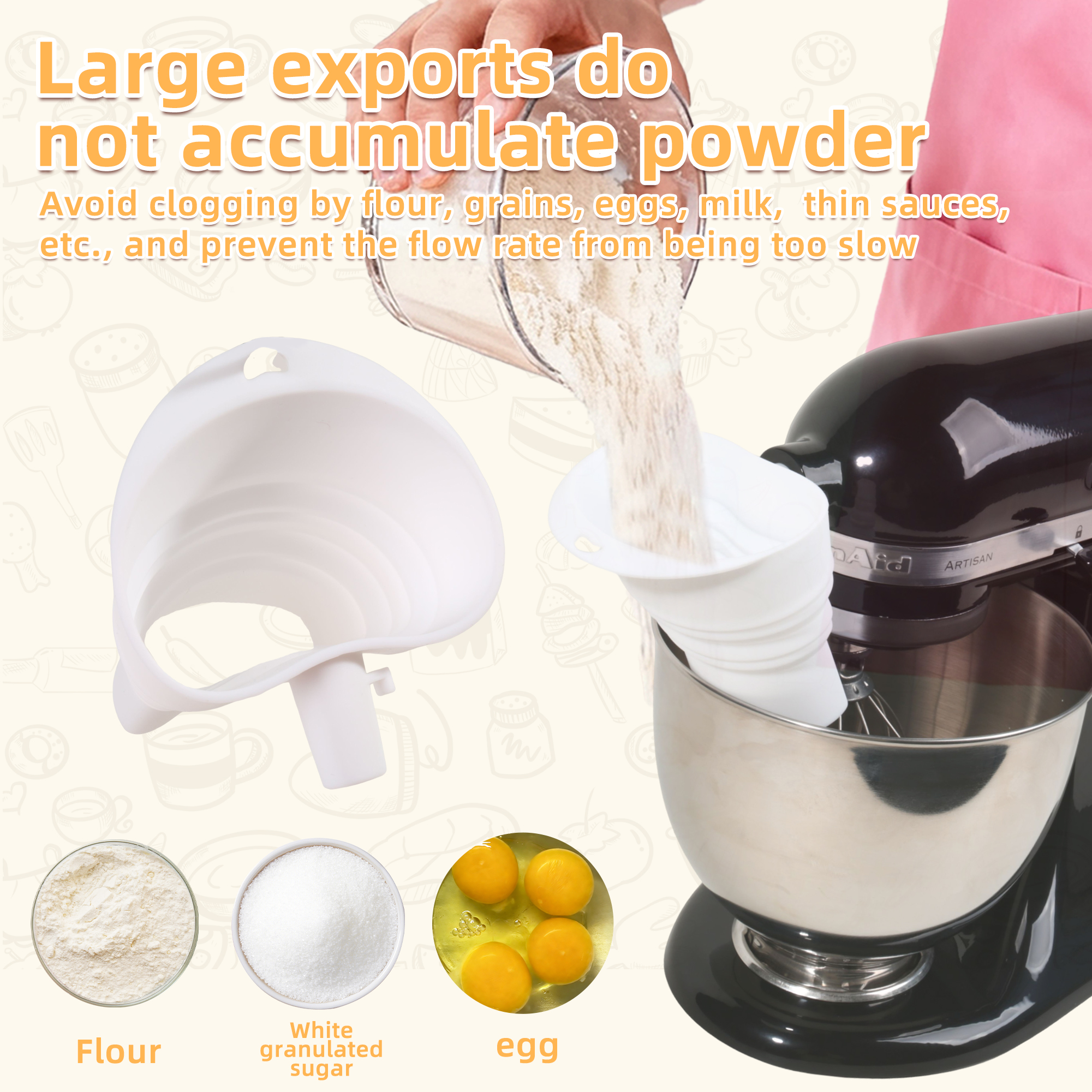 1/3pcs mix Silicone Flour Funn - مراجعة Kitchen Aid Baking Mixer وسعره